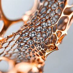 An intricate golden cellular structure. Suitable for jewelry architectural elements or futuristic designs. The interplay of light and shadow is captivating.