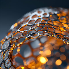 Abstract metallic structure illuminated by warm light. Excellent for futuristic designs or scientific illustrations. Suggest using as background texture.
