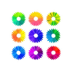 Nine Vibrant Rainbow Floral Designs, Abstract Geometric Flower Pattern