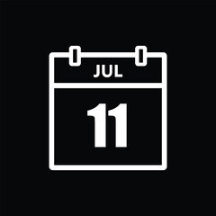 calender icon, 11 july icon with black background