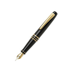 Elegant Black and Gold Fountain Pen on Transparent Background