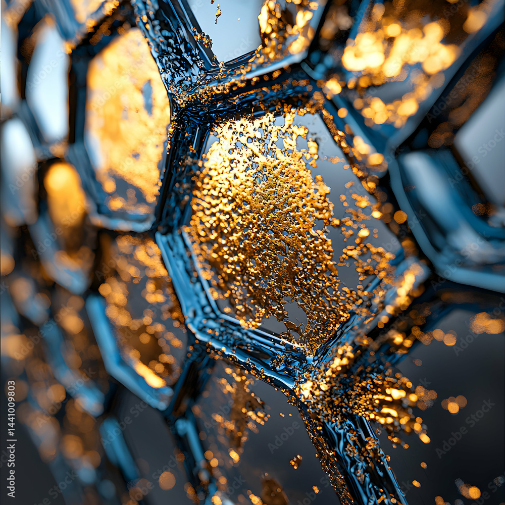 Poster intricate macro shot showcasing a complex structure. the image evokes a sense of opulence and myster