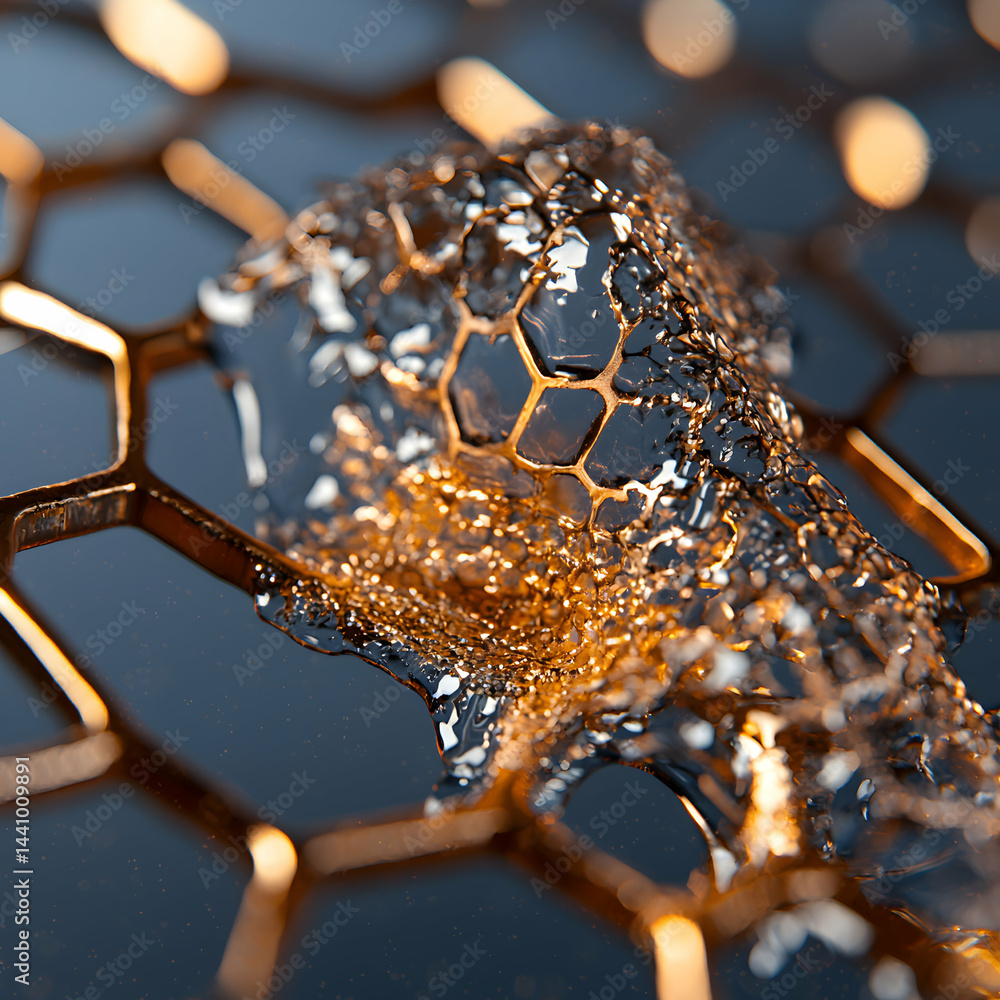 Aufkleber a close-up of liquid flowing through a honeycomb-like structure. ideal for futuristic designs or abs