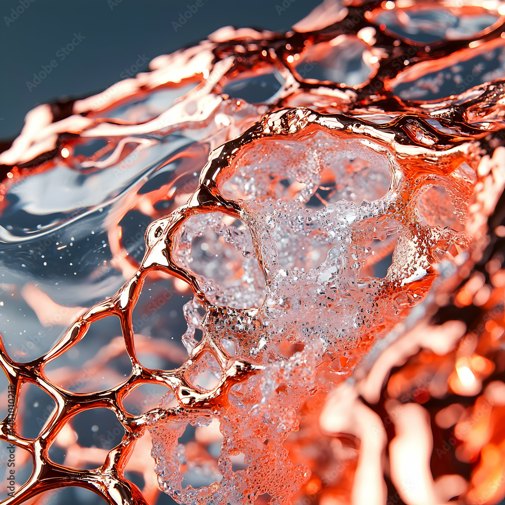 Aufkleber abstract artwork featuring liquid forms combined with a metallic mesh structure. ideal for futuristi