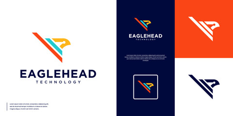 logo with eagle head line art style, minimalist, simple, graphic vector illustration.