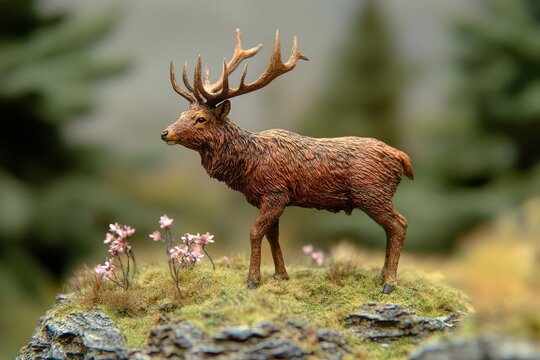 Detailed miniature stag on a rocky hillside. - Powered by Adobe