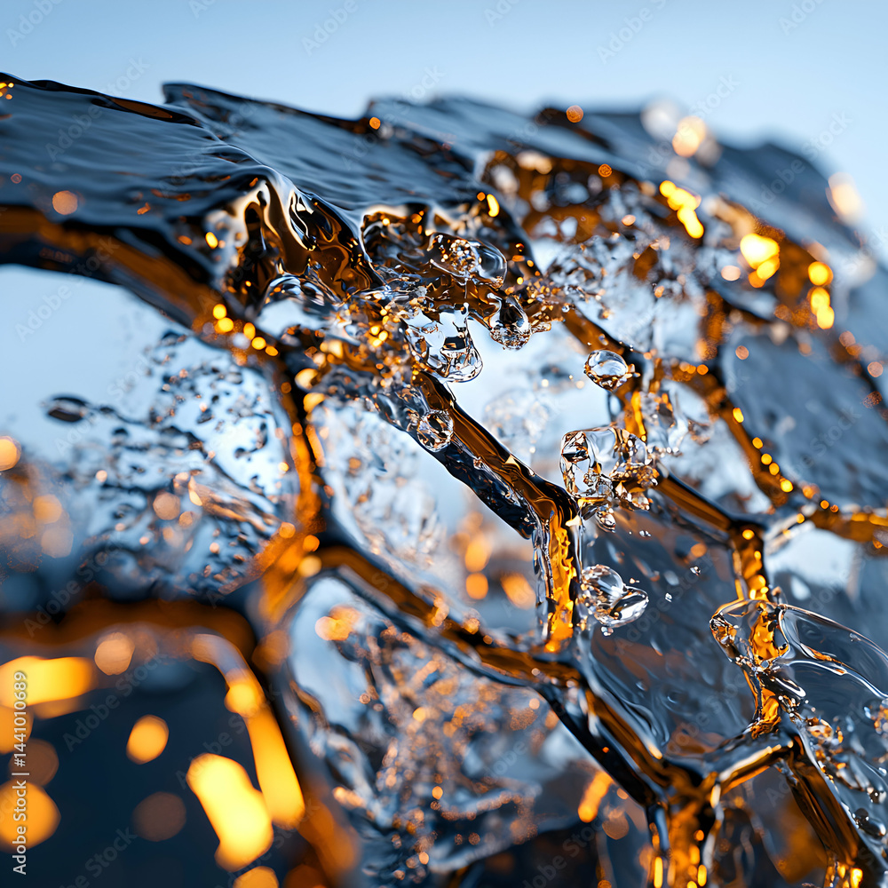Poster abstract image of water flowing over a honeycomb-like structure. ideal for showcasing technology liq