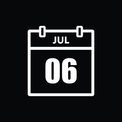 calender icon, 06 july icon with black background
