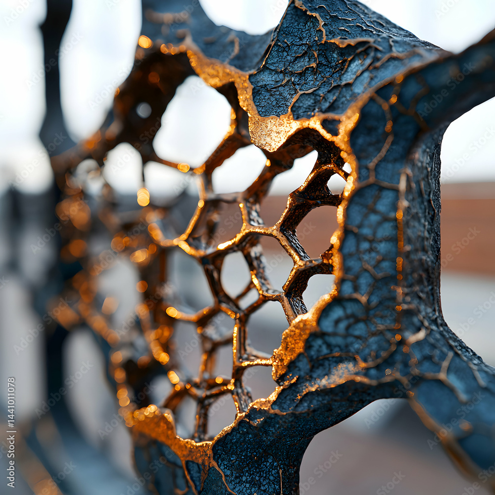 Aufkleber intricate metalwork with a captivating blue and gold finish. this image would be ideal for artistic 
