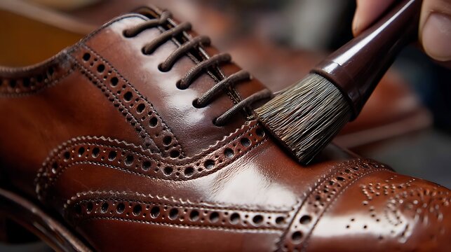 Close-up of shoe polishing for best job candidate interview preparation  
