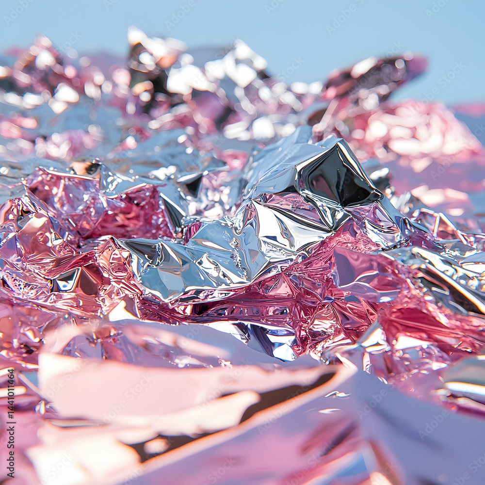 Poster abstract close-up of crumpled metallic foil. the folds create interesting light reflections with pin