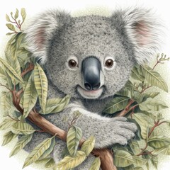 Koala resting among eucalyptus leaves in a serene setting, showcasing its gentle nature and unique features, perfect for animal lovers and wildlife enthusiasts