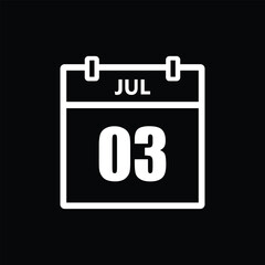 calender icon, 03 july icon with black background