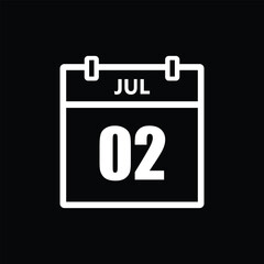 calender icon, 02 july icon with black background
