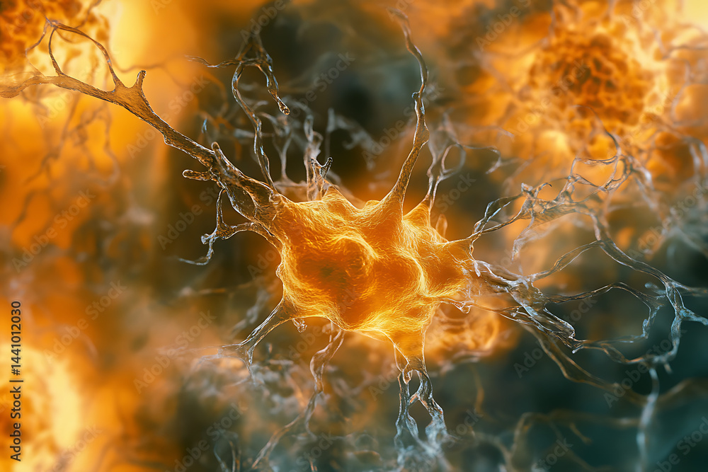 Aufkleber close-up of neurons firing in the brain, showing energy and activity within each cell.
