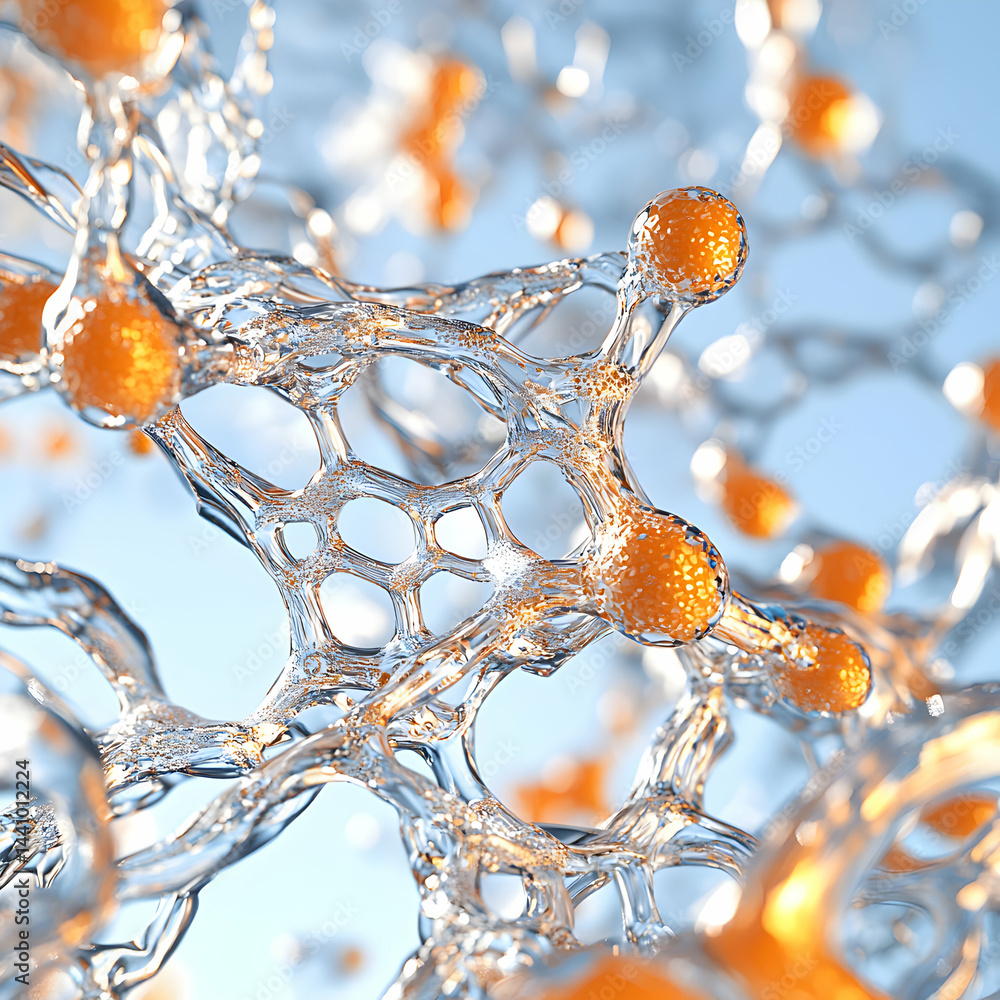 Poster microscopic rendering of a complex biological structure suggests cellular or molecular interaction. 