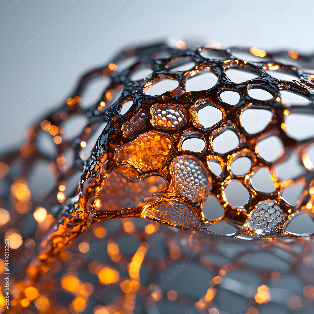 Poster abstract structure with a porous pattern. suggesting potential for architectural design or scientifi