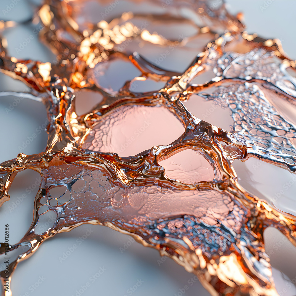 Poster abstract artwork featuring metallic structures with flowing liquid-like forms. ideal for artistic pr