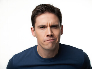Fototapeta premium Man with Confused Facial Expression Frowning at Camera