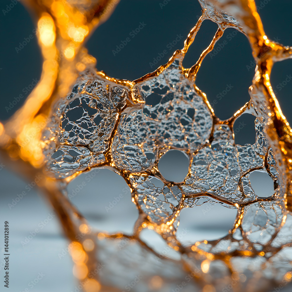 Poster abstract artwork with intricate golden veins and a delicate web-like structure. ideal for decorative