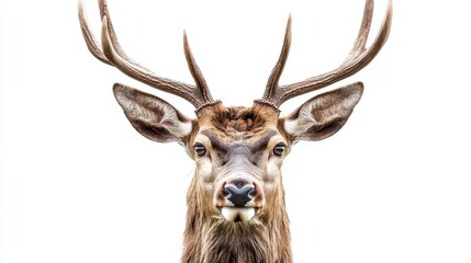 Fototapeta premium Large deer antlers on white background striking and impressive natural antlers detailed and majestic design prominent and bold visual clean and elegant presentation of wildlife features