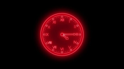 Glowing Neon Clock with Roman Numerals Animation, Neon Glowing Clock Animation - Powered by Adobe