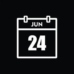 calender icon, 24 june icon with black background
