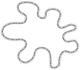 Organic abstract shape with elongated curvy extensions and a textured border resembling pebbles and scattered grains.