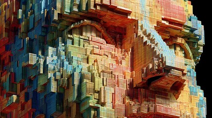 Obraz premium Futuristic 3D human head from blocks in digital art style 