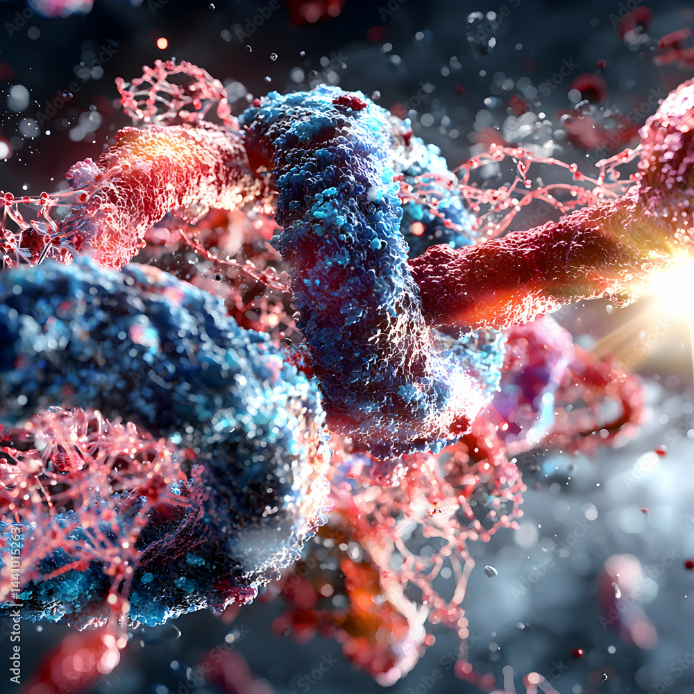 Aufkleber abstract rendering showcasing cellular structures with vibrant blue red and pink hues. suitable for 