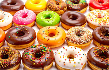 Colourful donuts with icing.