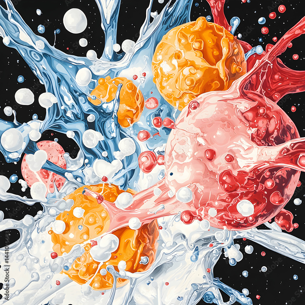 Aufkleber abstract artwork showing bursting liquids and orbs in various colors. ideal for vibrant art prints o