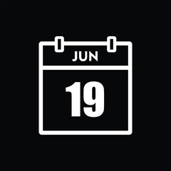 calender icon, 19 june icon with black background