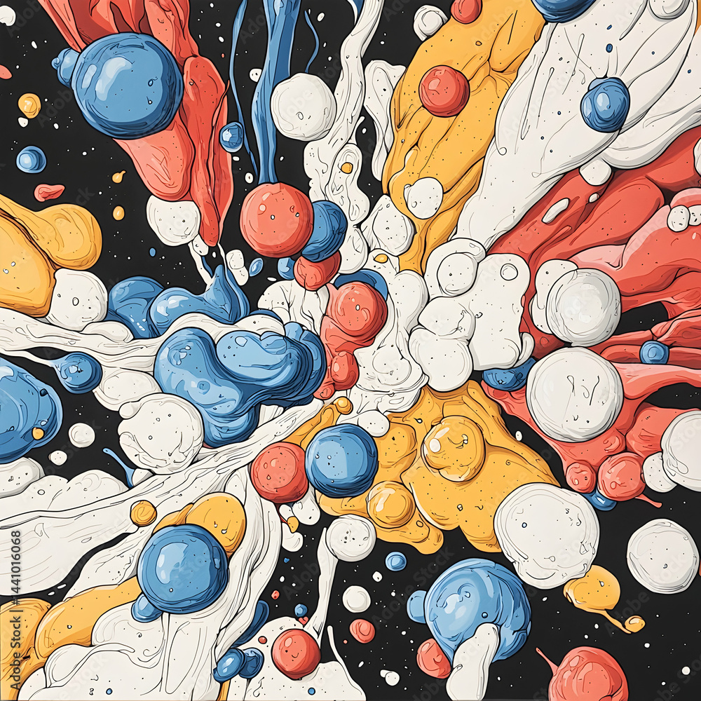 Poster abstract art with colorful blobs splashes and lines. great for posters or unique website backgrounds