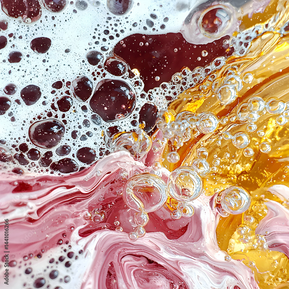 Aufkleber abstract macro photography showcasing a blend of colors and textures like bubbles and swirling liqui