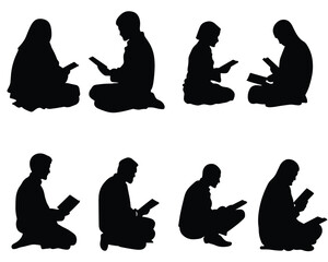 Silhouettes of Men and Women Reading While Sitting on the Floor