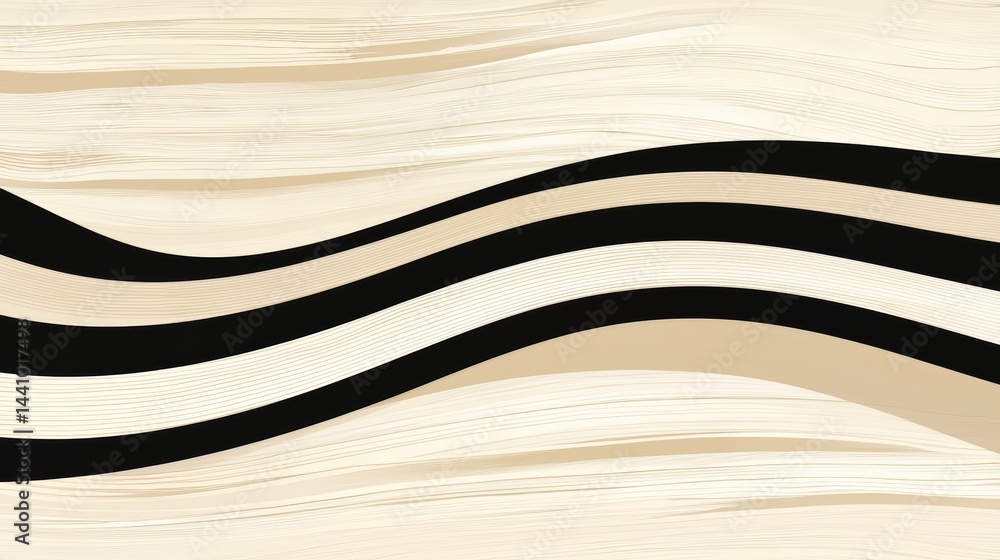 Poster wood grain pattern with black and white stripes. the stripes are not perfectly straight, but rather 