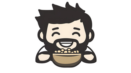 A cartoon character enjoying a bowl of food with a happy expression ideal for themes of happin