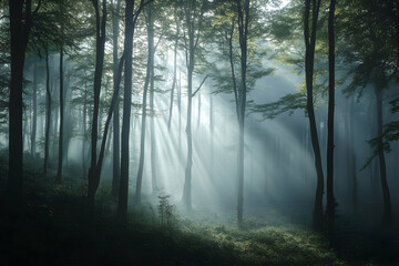 misty morning in the forest