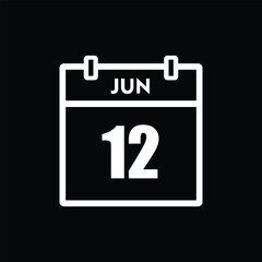 calender icon, 12 june icon with black background