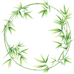 Circular bamboo leaf frame, nature border, empty space, graphic design element, digital art