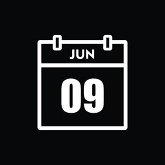 calender icon, 09 june icon with black background
