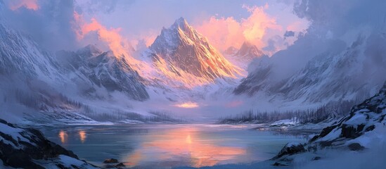 Fototapeta premium Winter Mountain Lake Sunrise