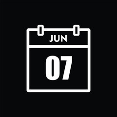 calender icon, 07 june icon with black background