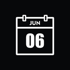 calender icon, 06 june icon with black background