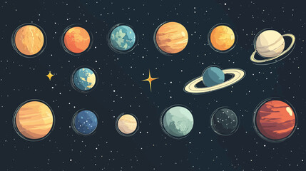 Solar system planets illustrated with simple icons A  design perfect for space-themed projects  - 
