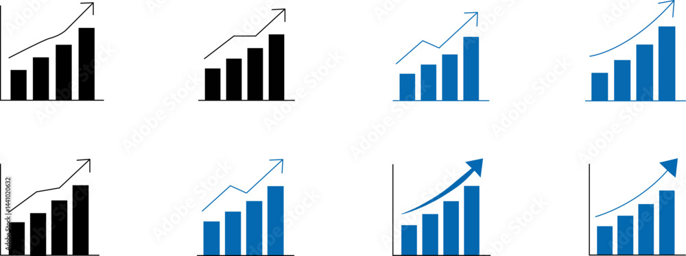 Poster bar graph icons a set of business-focused bar graph icons depicting various stages of growth and pro