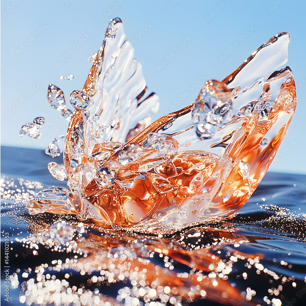 Poster a stunning 3d rendering of water creating a beautiful splash effect. ideal for luxury marketing abst