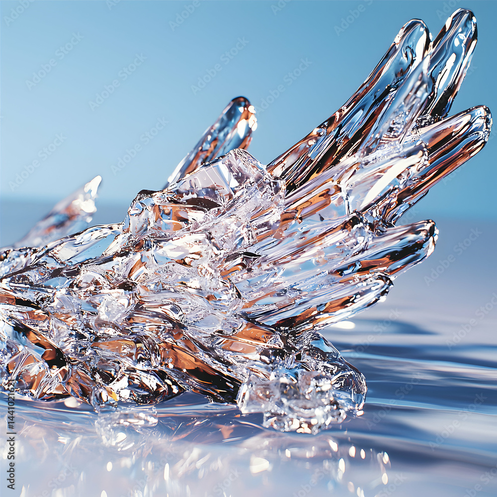 Poster a stunning macro image showcasing crystalline structures resembling ice formations. this could be us