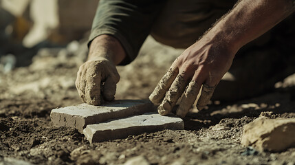 Construction Worker Laying Bricks